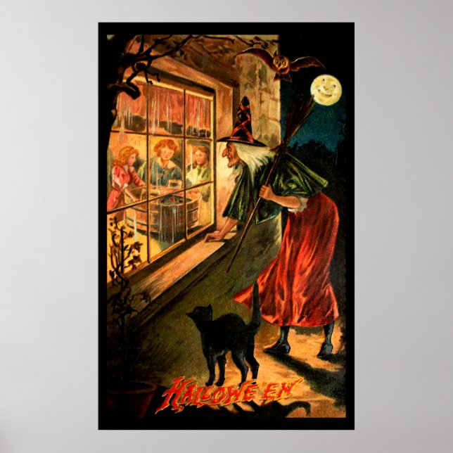 Poster Sorcière en regardant par la fenêtre (Devant)