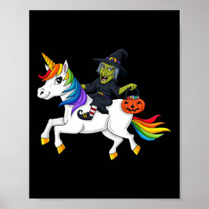 Poster Sorcière équitation Unicorn Amusement Halloween fi