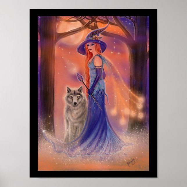 Poster Sorcière et loup d'Halloween par Renee Lavoie (Devant)