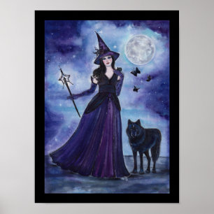 Poster Sorcière et loup noir par Renee Lavoie