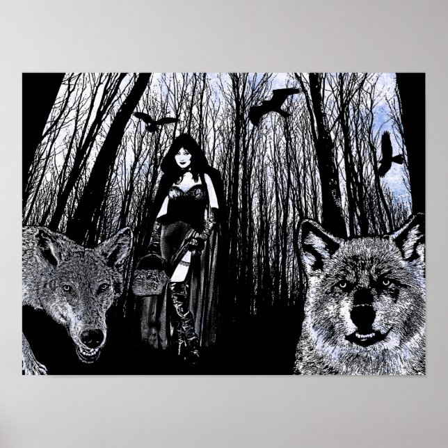 Poster Sorcière et loups-garous dans la silhouette forest (Devant)
