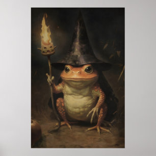 Poster sorcière Halloween grenouille peinture vintage, Ha
