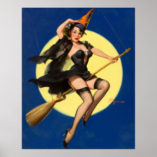 Poster Sorcière Halloween Pin up sorcière fille sorcière