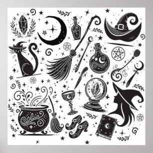 Poster Sorcière magique Whimsical Wiccan Pagan
