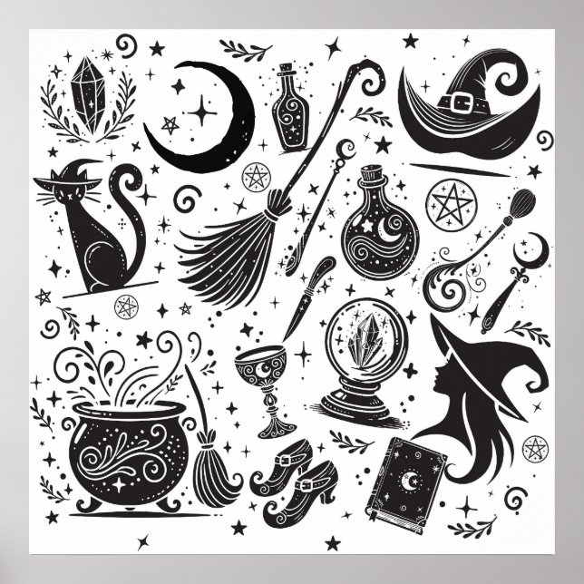 Poster Sorcière magique Whimsical Wiccan Pagan (Devant)