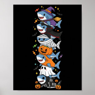 Poster Sorcière Requin Vampire Fantôme Drôle Halloween En