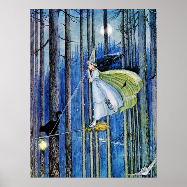 Poster Sorcière sur son broom (Devant)