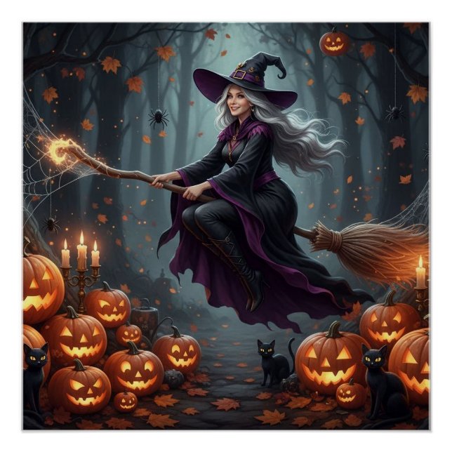 Poster Sorcière volante magique (Devant)