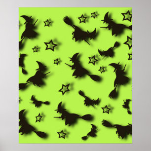 Poster Sorcière volante parmi les étoiles à Halloween nui