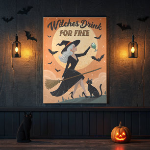 Poster Sorcières Boire gratuitement - sorcière Vintage et