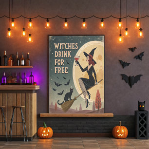 Poster Sorcières Boire gratuitement - sorcière Vintage et