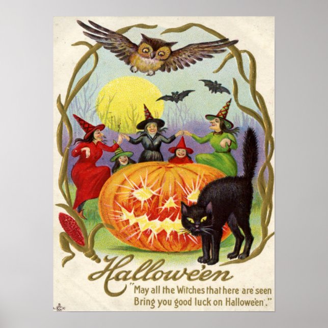 Poster Sorcières dansant autour de Jack O'Lantern (Devant)
