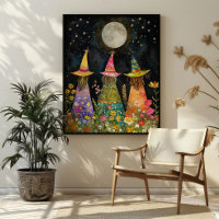 Sorcières Whimsical Sous L'Art Plein Lune Colorée