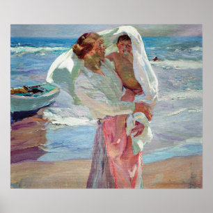 Poster Sorolla - Après la baignade femme & enfant