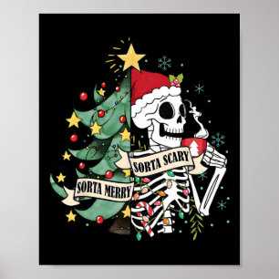 Poster Sorta Merry Sorta Effrayant Squelette neige Noël X