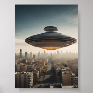 Poster Soucoupe volante UFO au-dessus de la ville