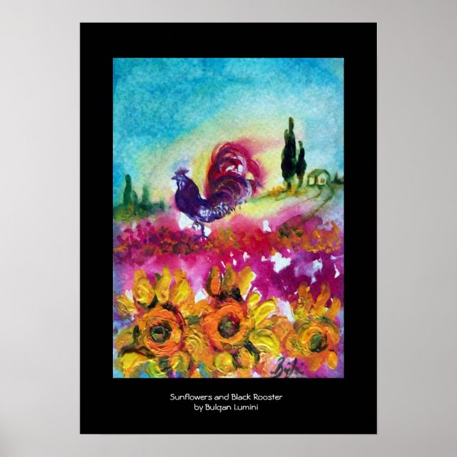 POSTER SOUFFRANCES, POPIES ET ROOSTER NOIR (Devant)