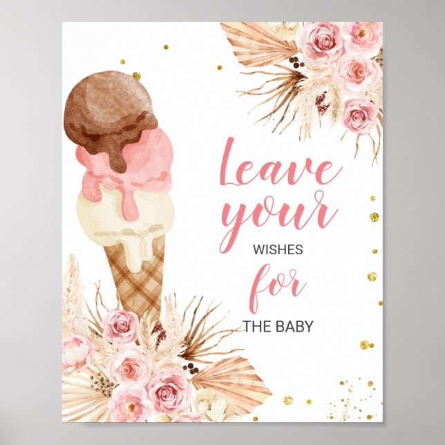 Poster Souhaits de Baby Shower Boho Ice Cream pour pancar (Devant)