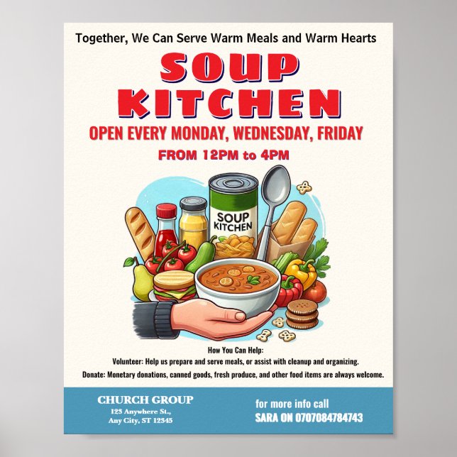Poster Soup Kitchen Donation & Volontaire Circulaire (Devant)