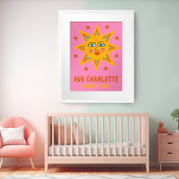 Sourire Retro Sun CUSTOM NOM DE BÉBÉ NAISSANCE Art