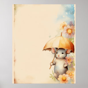 Poster Souris avec parapluie jaune arrière - plan