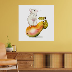 Poster Souris charmante sur une poire