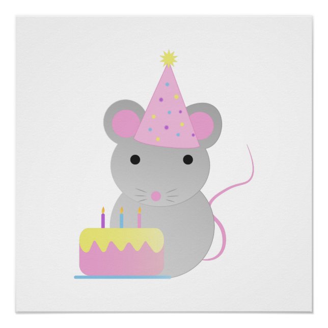 Poster Souris d'anniversaire très mignonne (Devant)