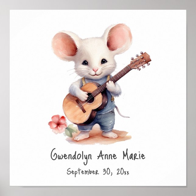 Poster Souris D'Art Jouer Guitare, Droite (Devant)