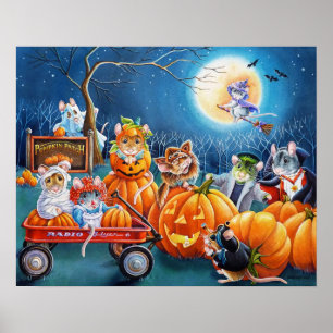 Poster Souris d'Halloween en aquarelle Citrouille 16x20