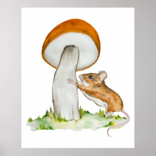 Poster Souris drôle avec champignon sauvage