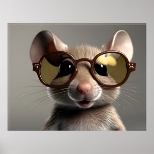 Poster Souris drôle avec lunettes