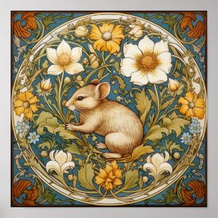 Poster souris et fleurs Art nouveau