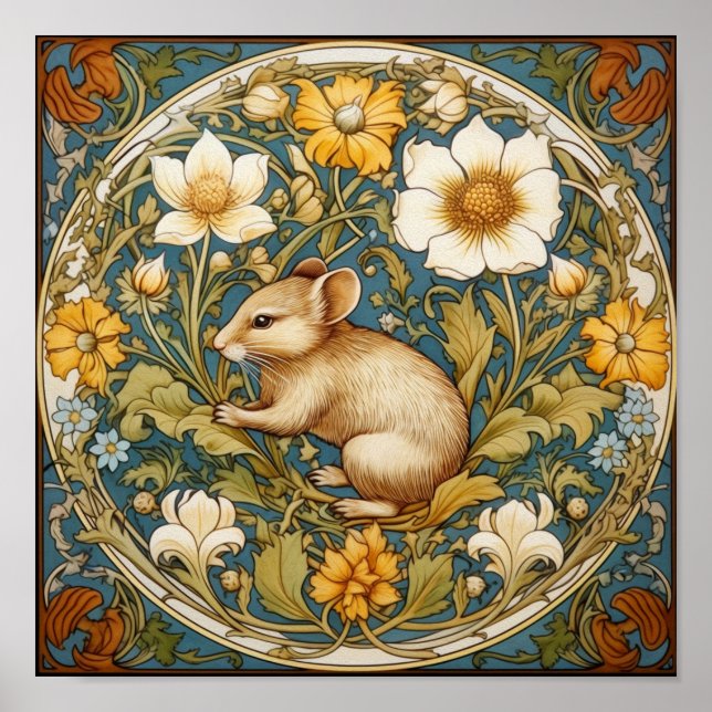 Poster souris et fleurs Art nouveau (Devant)