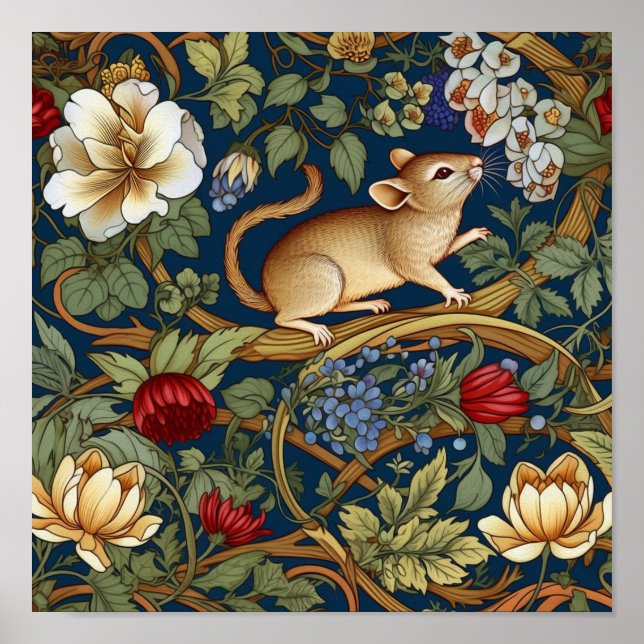 Poster Souris et fleurs Art nouveau (Devant)