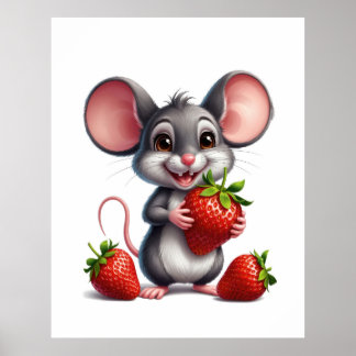 Poster Souris et fraise