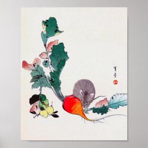 Poster Souris et Radish rouge, Watanabe Seitei