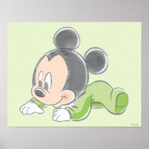 Poster Souris Mickey bébé en pyjama vert