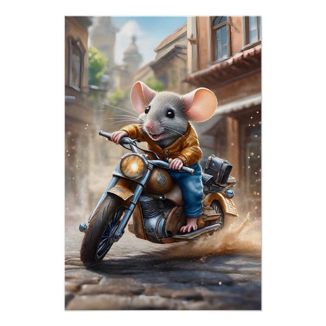 Poster Souris mignonne à vélo (Devant)