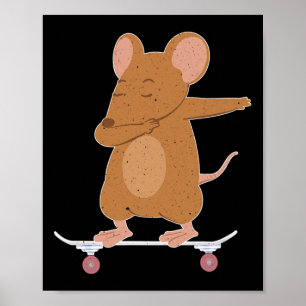 Poster Souris ou rat en skateboard Cadeau pour 
