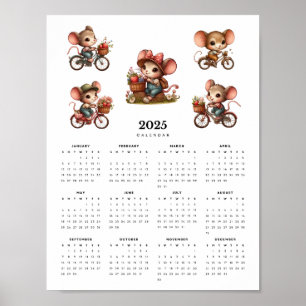 Poster Souris Whimsical sur les vélos Minimal 2025 Calend