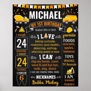 Poster Sous Construction Camions Voitures Embarquement d'