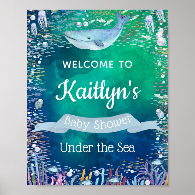 Poster Sous la mer | Accueil Baby shower à thème Océan (Devant)