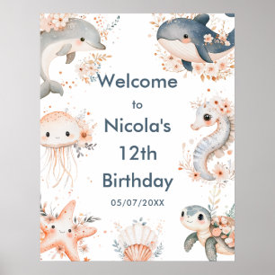 Poster Sous la mer Animaux fête d'anniversaire Bienvenue
