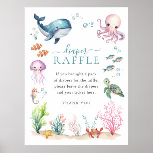 Poster Sous la mer Baby shower coloré Déchets Raffle