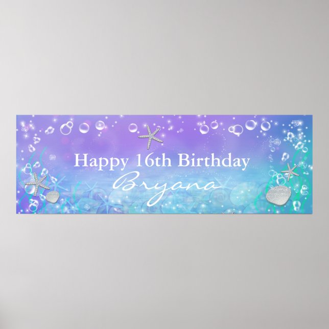 Poster Sous la mer Bannière de fête d'anniversaire magiqu (Devant)