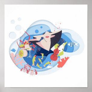 Poster Sous la mer Marine Animals Chanson de musique