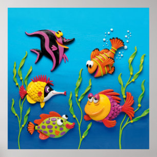 Poster Sous la mer Poisson Bébé Garçon Douche Nursery