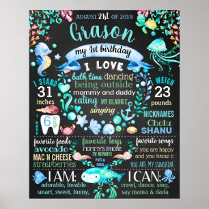 Poster Sous la mer Premier signe de fête d'anniversaire
