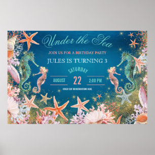 Poster Sous la mer Seahorse Seashells fête d'anniversaire