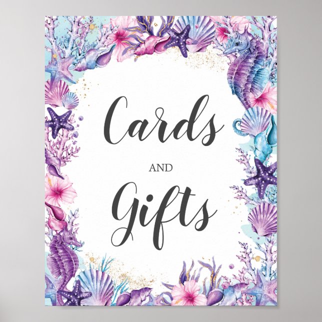 Poster Sous la mer Turquoise violet cartes & cadeaux (Devant)